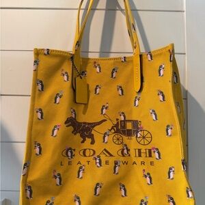 Coach Mustard Penguin Pattern Tote